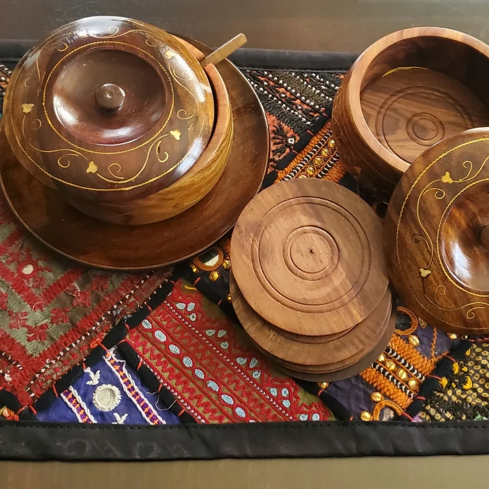 Wooden Sugar pot with spoon